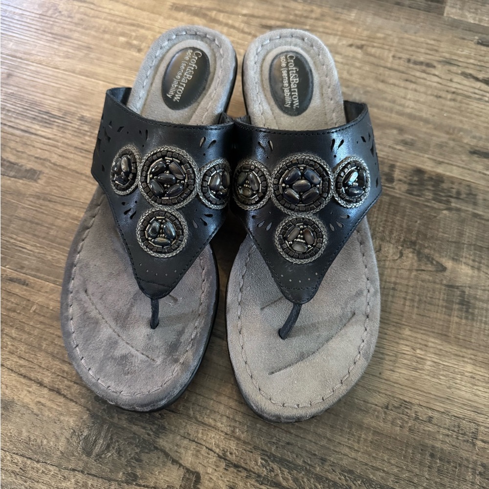 Croft & Barrow Black and Gray Wedge Sandals